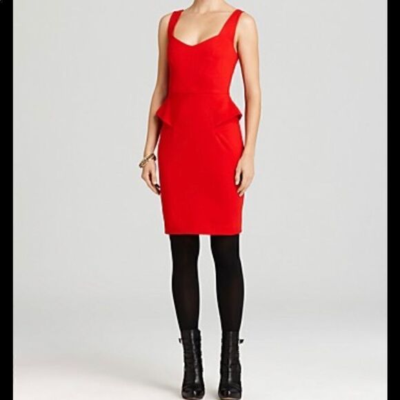 Trina Turk Carmichael Ponte Peplum Style Tank Dress in Cherry - Picture 1 of 9